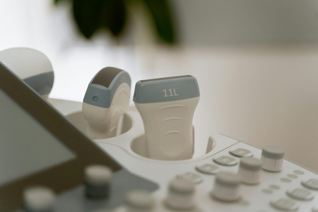 A detailed view of medical ultrasound equipment in a healthcare facility.